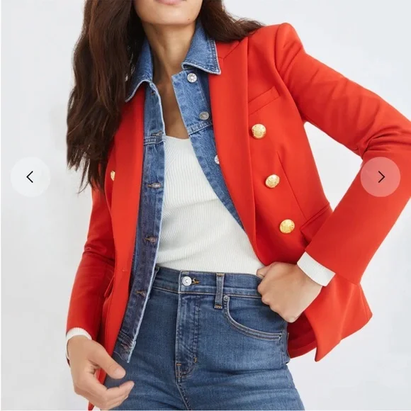 Veronica Beard Miller Dickey Jacket Blazer Flame Red with Gold Buttons - Picture 5 of 12